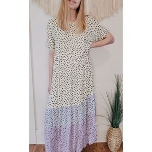 VINTAGE Dainty Floral Pastel Colorblock Dress M